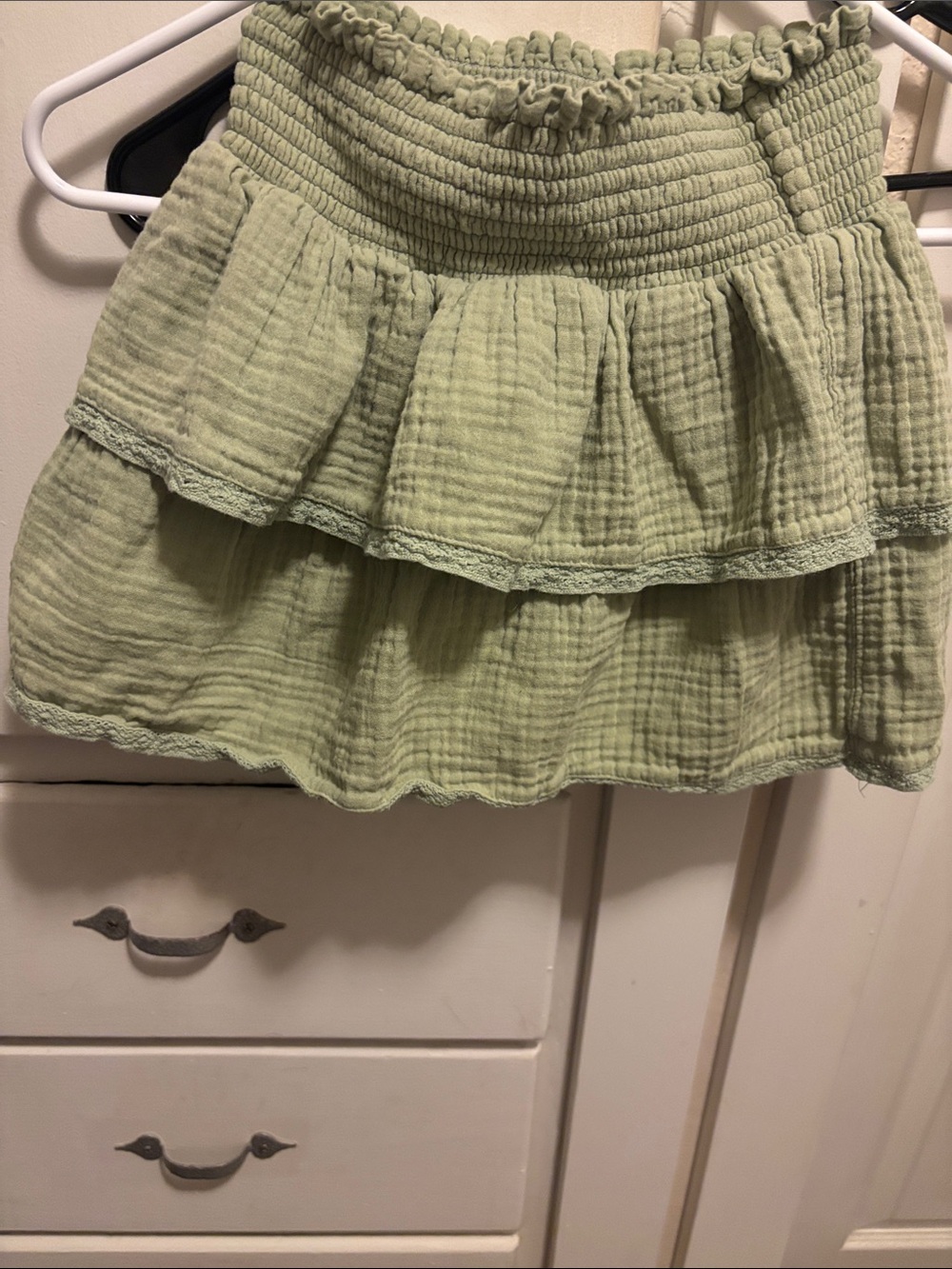 Light Green Ruffled Tiered Mini Skirt with built in shorts.